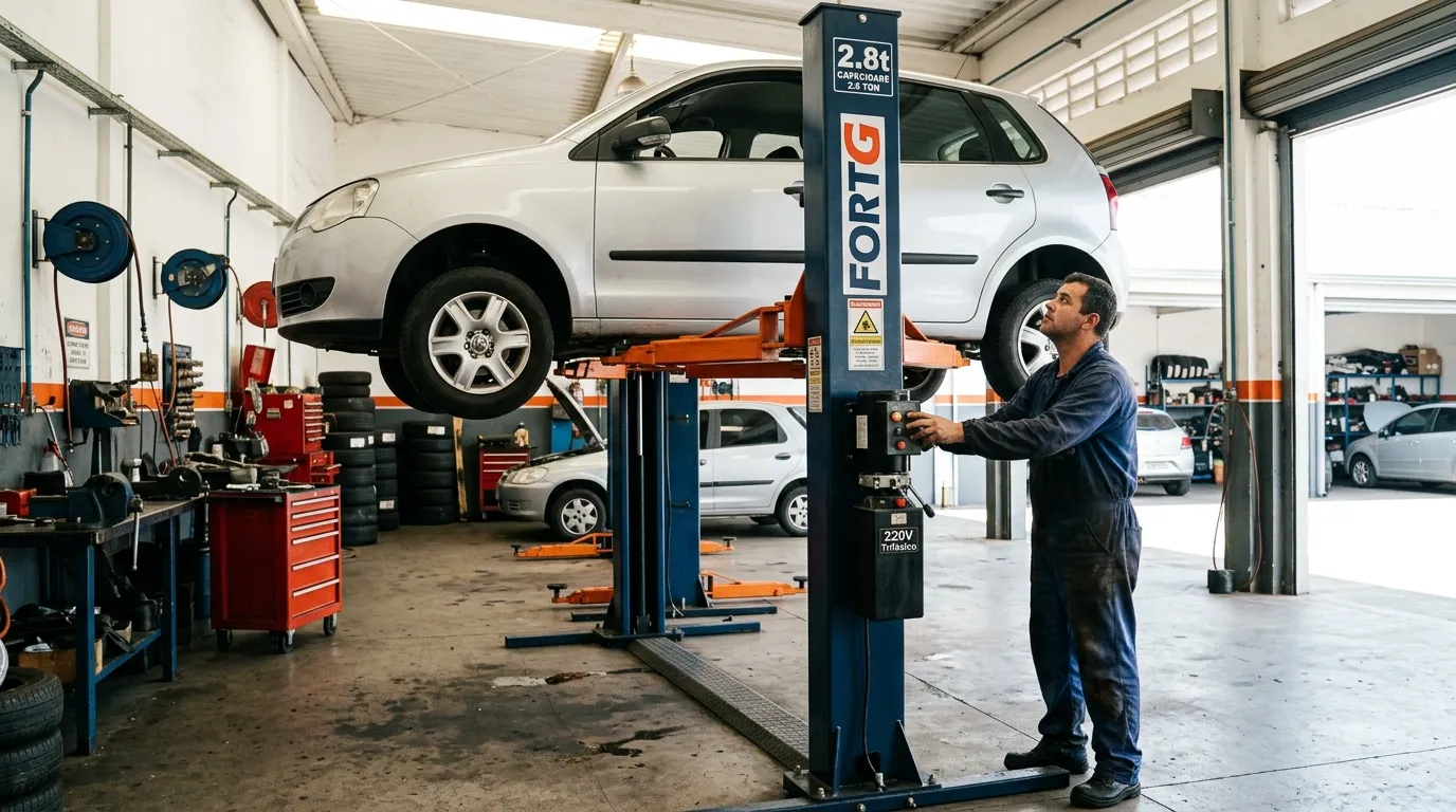 Manutenção automotiva facilitada com elevador hidráulico